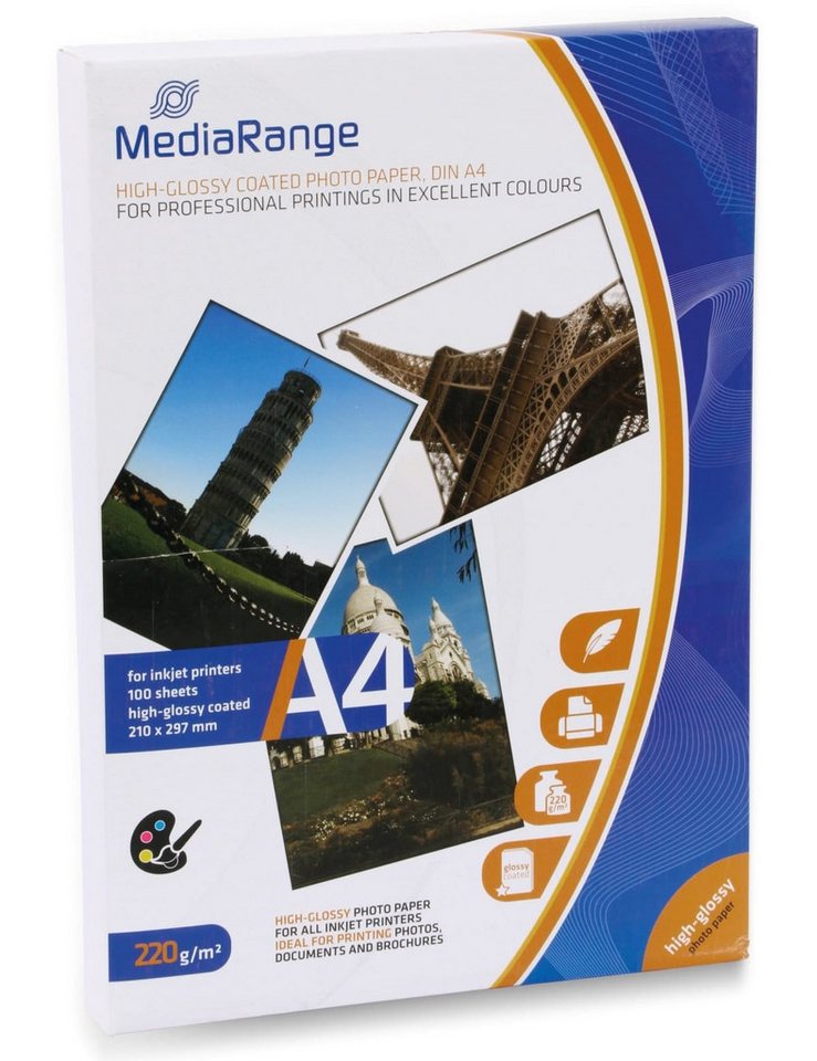 Mediarange MEDIARANGE Fotopapier DIN A4, 220 g/m², hochglanz Tintenstrahldrucker von Mediarange