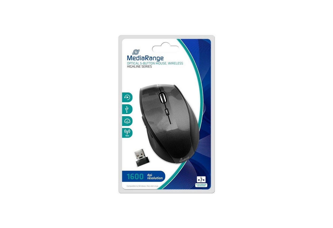Mediarange MEDIARANGE Maus Highline optisch 5 Tasten schnurlos Maus Mediarange MEDIARANGE Maus Highline optisch 5 Tasten schnurlos Maus von Mediarange