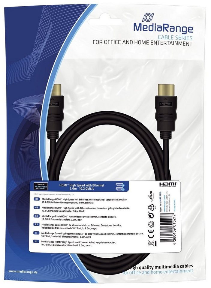 Mediarange MediaRange HDMI A Kabel 2,0 m schwarz Netzwerk-Adapter von Mediarange