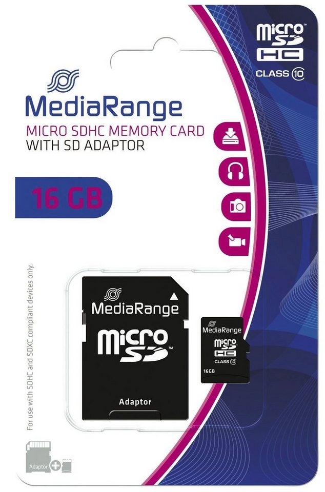 Mediarange MediaRange SD MicroSD Card 16GB SD CL.10 inkl. Adapter Speicherkarte von Mediarange