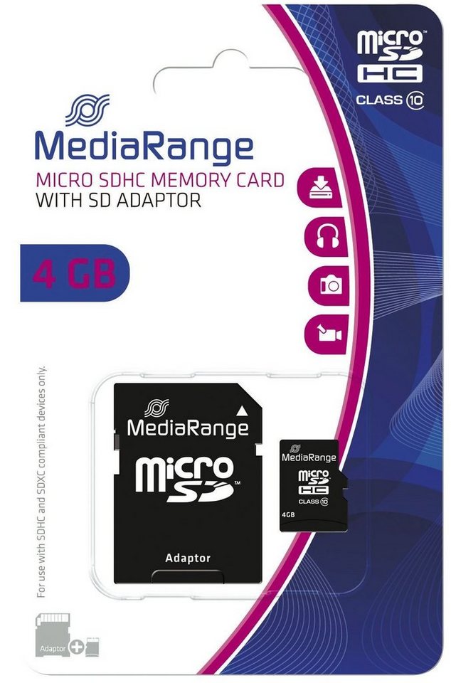 Mediarange MediaRange SD MicroSD Card 4GB SD CL.10 inkl. Adapter Speicherkarte von Mediarange