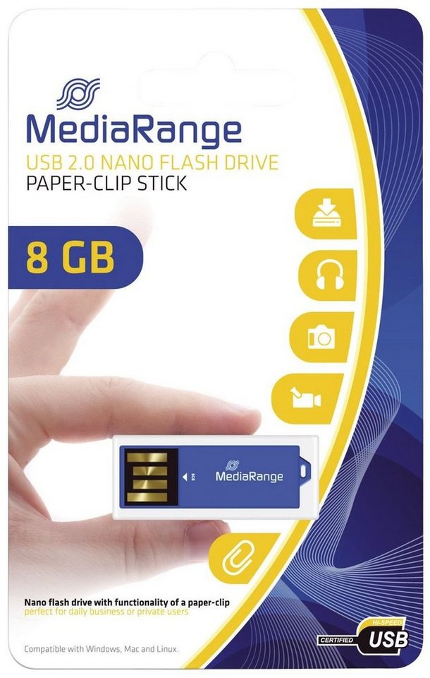 Mediarange MediaRange USB Nanostick 8 GB m. Klammerfunktion blau USB-Stick von Mediarange