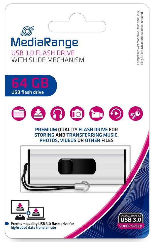 Mediarange Mediarange USB Stick 64GB Speicherstick silber USB 3.0 USB-Stick Mediarange Mediarange USB Stick 64GB Speicherstick silber USB 3.0 USB-Stick von Mediarange