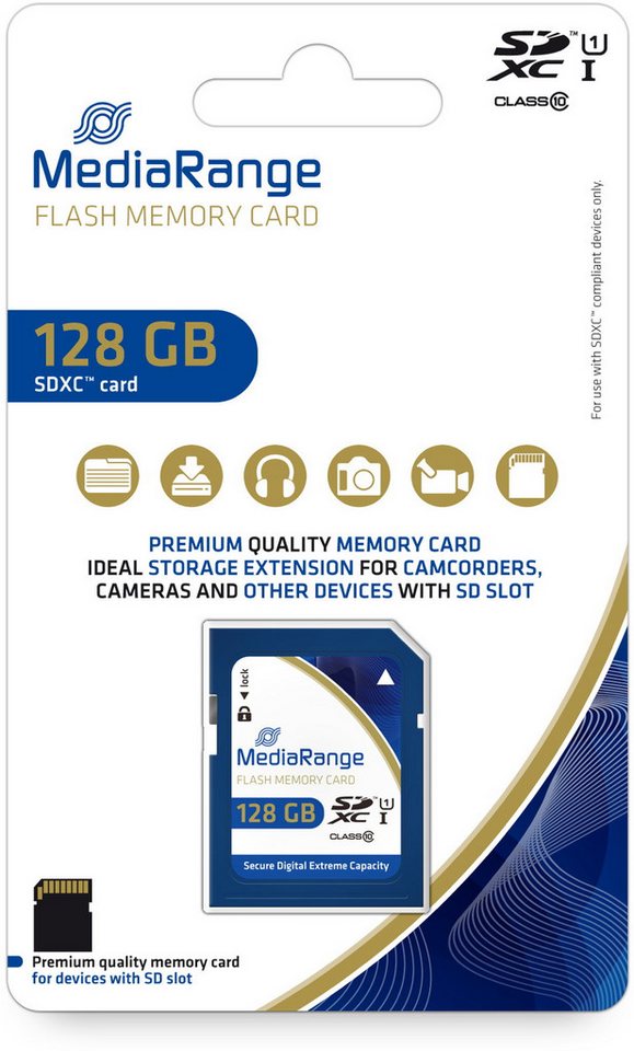 Mediarange SDXC Karte 128GB Speicherkarte UHS-I Class 10 Speicherkarte von Mediarange