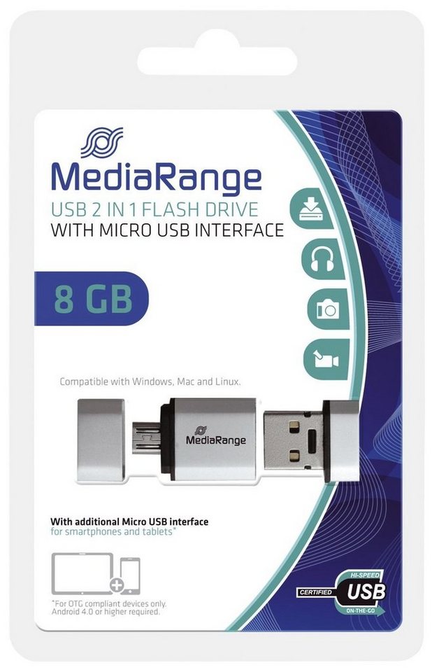 Mediarange USB Mobile 2 in 1 OTG USB-Stick 8GB USB-Stick von Mediarange