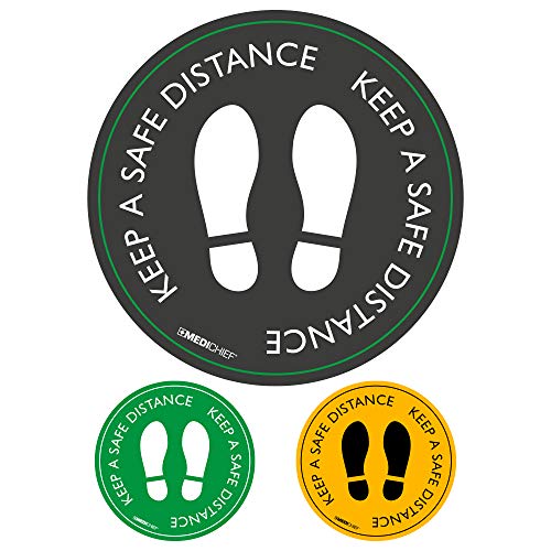 „Keep a Safe Distance“ selbstklebende Bodenaufkleber, 5 Stück, schwarz, Warnaufkleber für soziale Distance, langlebige Boden-Warnaufkleber mit Anti-Rutsch-Zertifizierung von Medichief