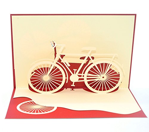 Medigy 3D Pop Up Grußkarten Fahrrad Blanko Karten für die meisten Anlässe (rot) von Medigy