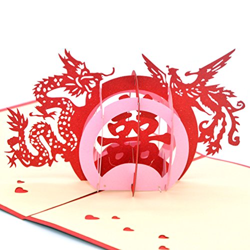 Medigy 3D-Pop-Up-Grußkarten mit Drachen- und Phönix-Motiv, handgefertigt, für Hochzeit, Valentinstag, Liebhaber, Paare, Valentinstag von Medigy