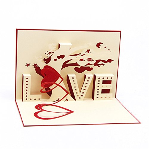 Medigy 3D Pop-up Grußkarte für den VALENTINSTAG, Paar, Hochzeit, Date, Jahrestag, Baum (Love) rot von Medigy