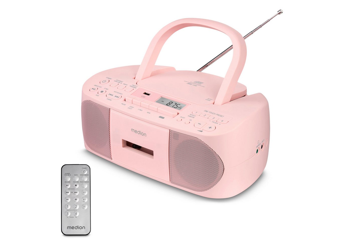 Medion® LIFE® E65010 Stereo Radio (AM- / FM- Tuner, MW / UKW mit RDS, 3 W, CD-Player, Kassette, USB, MP3-Wiedergabe, 40 Senderspeicher, rosa) von Medion®