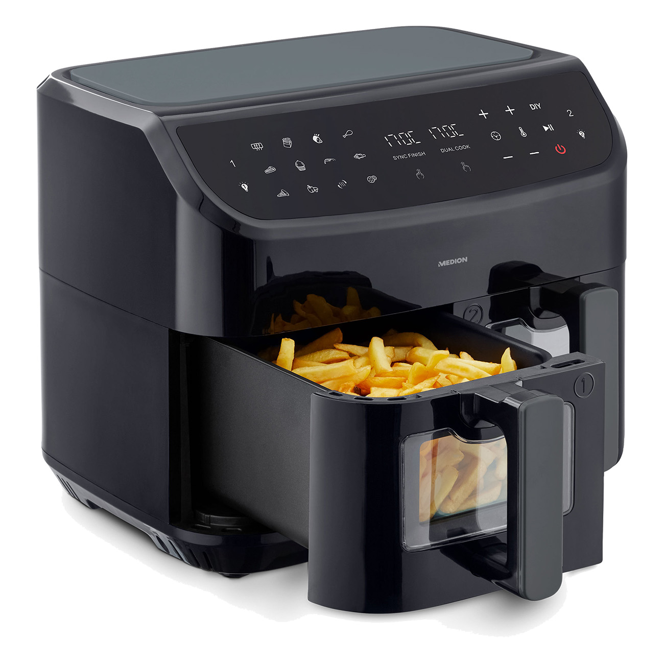 Medion MD 11760 | Hei?luftfritteuse | 2 separate Metall Garkammern | Sync Finish | Dual Cook-Funktion | Sichtfenster | 9 Automatikprogramme | 4.35 L Medion MD 11760 | Hei?luftfritteuse | 2 separate Metall Garkammern | Sync Finish | Dual Cook-Funktion | Sichtfenster | 9 Automatikprogramme | 4.35 L von Medion