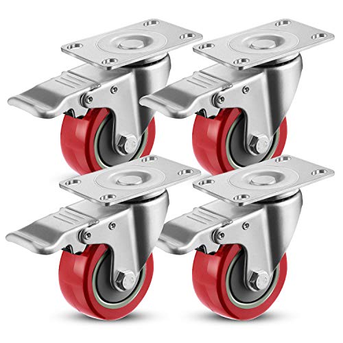 Meditool Möbelrollen 4er Set Lenkrollen 75mm Rollspurenfreie Schwerlastrollen mit Bremsen bis 400 kg für Wohn- und Büro, Schwarz von Meditool
