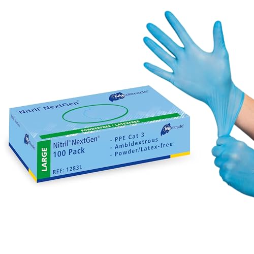 Meditrade Nitril NextGen® Untersuchungshandschuhe – puderfreie, latexfreie Schutzhandschuhe – Größe L – Hellblau – 100 Stück von Meditrade