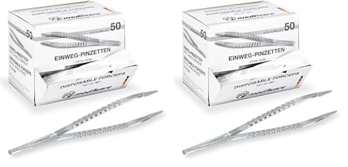Mediware Einmalpinzetten – Medizinische Pinzetten aus Kunststoff, steril einzeln verpackt, angenehme Anwendung, ideal für Privatanwender, Arztpraxis und Krankenhaus – 50 Stück (Packung mit 2) von Mediware