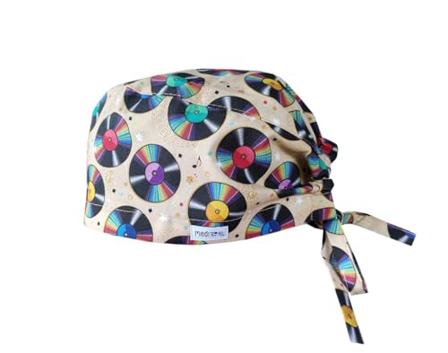 MEDIZAL FASHION - Weihnacht OP Haube mit Schnüren, Arzt Kostüm Zubehör Unisex, Hauben Stoff Wiederverwendbare, Krankenschwester Zubehör Baumwolle, Medizinische Kappe - Vinyl-Schallplatte von Medizal Fashion