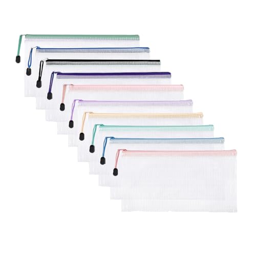 Meekye 10 Stück Dokumententasche A4 A5 oder A6, Wasserdichter Dokumentenmappe A6 mit Reißverschluss, Mesh Kunststoff Mappe, für Datei, Kosmetika, Hausaufgaben und Reisezubehör Meekye 10 Stück Dokumententasche A4 A5 oder A6, Wasserdichter Dokumentenmappe A6 mit Reißverschluss, Mesh Kunststoff Mappe, für Datei, Kosmetika, Hausaufgaben und Reisezubehör von Meekye