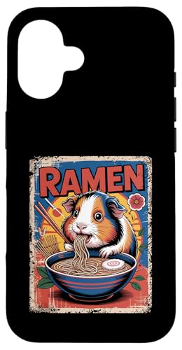 Meerschweinchen Ramen Nudeln Japanisch Retro Design Vintage Hülle für iPhone 16 von Meerschweinchen Käfig Japan Jungen Mädchen Kinder