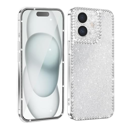 Handyhülle für iPhone 16, Bling Strass Diamant Glitter Schutzhülle mit SchutzfolieGlas, Transparent Silikon TPU Bumper Kameraschutz Case Cute Glänzend Sparkle Crystal Hülle für Frauen und Mädchen Handyhülle für iPhone 16, Bling Strass Diamant Glitter Schutzhülle mit SchutzfolieGlas, Transparent Silikon TPU Bumper Kameraschutz Case Cute Glänzend Sparkle Crystal Hülle für Frauen und Mädchen von Meeter