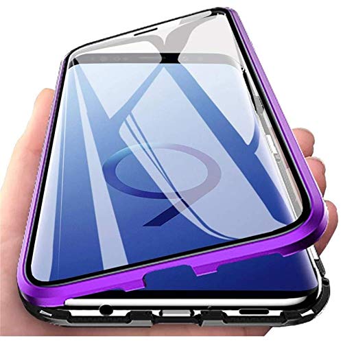 Hülle für Xiaomi Redmi Note 12 5G, Magnetische Adsorption Handyhülle 360 Grad Schutz Aluminiumrahmen mit Gehärtetes Glas, Starke Magneten Stoßfest Metall Flip Case Cover - lila von Meeter