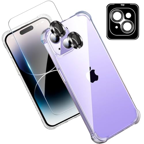 Hülle für iPhone 15 Plus, 3 in 1 mit Handyhülle + Schutzfolie + Kameraschutz, Clear Transparent TPU Bumper Case mit Panzer Schutz Glas Displayschutz Folie Kamera Schutzhülle 360 Grad Voller Schutz von Meeter