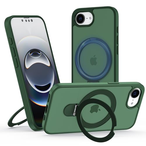 Hülle für iPhone 16e mit Magsafe, [ Magnetischer Ständer Unsichtbarer Standring ] Stoßfest Handyhülle Case Matt Kratzfeste Schutzhülle für iPhone 16e, grüner von Meeter