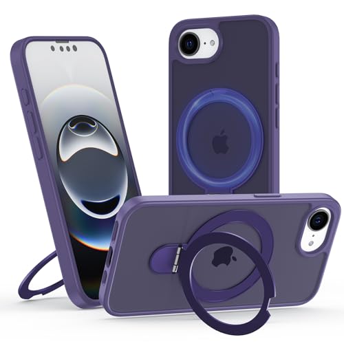 Hülle für iPhone 16e mit Magsafe, [ Magnetischer Ständer Unsichtbarer Standring ] Stoßfest Handyhülle Case Matt Kratzfeste Schutzhülle für iPhone 16e, lila von Meeter