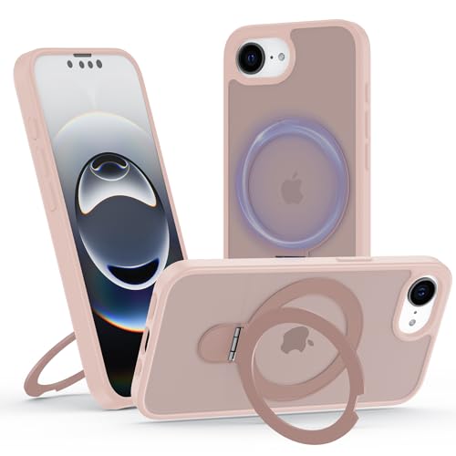 Hülle für iPhone 16e mit Magsafe, [ Magnetischer Ständer Unsichtbarer Standring ] Stoßfest Handyhülle Case Matt Kratzfeste Schutzhülle für iPhone 16e, rosa von Meeter
