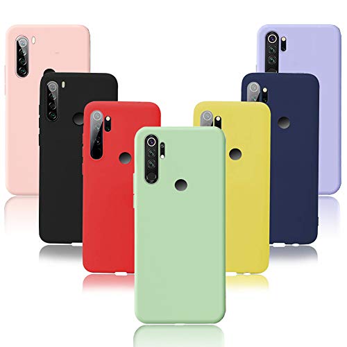 Meeter Hülle für Xiaomi Redmi Note 8, 7 x Schutzhülle Silikon Ultra Dünn Handyhülle Matte Oberfläche Telefonhülle Schmaler Tasche TPU Bumper Handy Case in (Schwarz+Blau+Taubenblau+Grün+Gelb+Rot+Rosa) von Meeter