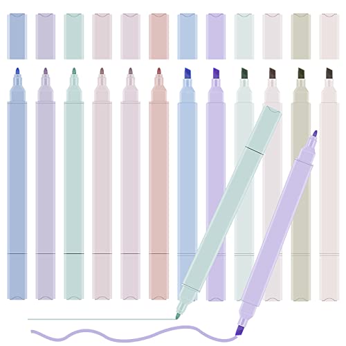 Meetory 12 Farben Textmarker Pastell Highlighter Pen Doppelkopf, Bunte Textmarker Stifte Aesthetic, Text Markers School Supplies Marker Pastell für Journaling Nehmen Schulbüro Stationäre 2-in-1 von Meetory