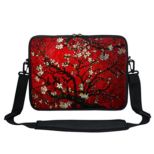 Meffort Inc 11,6 Zoll Neopren-Laptop-/Ultrabook-/Chromebook-Tasche mit verstecktem Griff und verstellbarem Schultergurt (Vincent Van Gogh Cherry Blossoming) von Meffort Inc