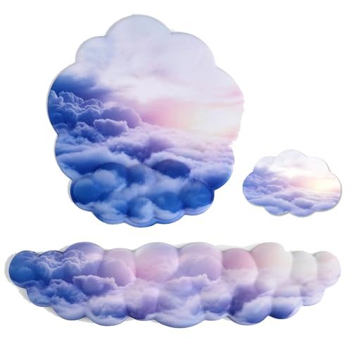 Meffort Inc Ergonomisches Mauspad Handgelenkstütze & Tastatur Handgelenkauflage Set - Wolken-Design Memory Foam Kissen Langlebig Rutschfest Premium Lycra Unterstützung - Blaue Wolken, MKRS_RFF3568 von Meffort Inc