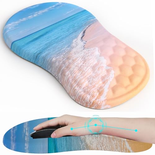 Premium Ergonomisches Mauspad mit Massagefunktion: Memory Foam Handgelenkauflage zur Schmerzlinderung, rutschfeste PU-Basis - Ideal für Büro und Zuhause - Ocean Beach von Meffort Inc