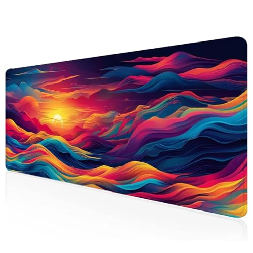 Berg Mousepad XXL 700x400x3mm Gaming Mauspad Sonne Schreibtischunterlage mit Vernähte Kanten Wasserdicht Anti-Rutsch Groß Erweiterter Keyboard Pad für Home Office Computerzubehör F-22 von Mefooge