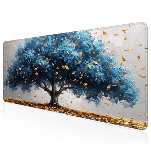 Blau Mousepad XXL 600x300x3mm Gaming Mauspad Baum Schreibtischunterlage mit Vernähte Kanten Wasserdicht Anti-Rutsch Groß Erweiterter Keyboard Pad für Home Office Computerzubehör Y-46 von Mefooge