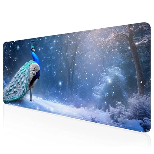 Blau Mousepad XXL 800x400x3mm Gaming Mauspad Pfau Schreibtischunterlage mit Vernähte Kanten Wasserdicht Anti-Rutsch Groß Erweiterter Keyboard Pad für Home Office Computerzubehör M-89 von Mefooge