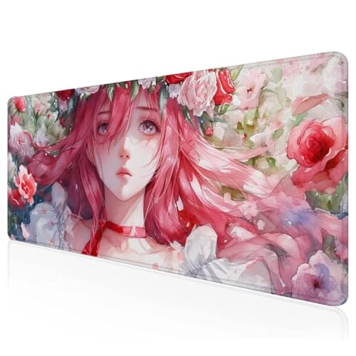 Blume Mousepad XXL 600x300x3mm Gaming Mauspad Mädchen Schreibtischunterlage mit Vernähte Kanten Wasserdicht Anti-Rutsch Groß Erweiterter Keyboard Pad für Home Office Computerzubehör S-95 von Mefooge