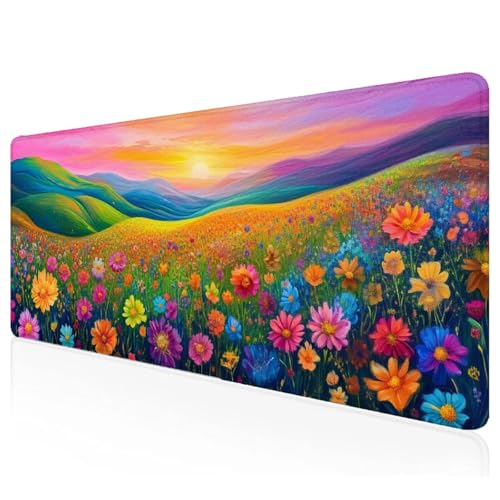 Gaming Mauspad XXL 1200x600x3mm Farbe Mousepad Groß Vernähte Kanten Schreibtischunterlage Blume Wasserdicht Anti-Rutsch Gummibasis Keyboard Pad for Home Desk Office Deko,Geschenke F-19 von Mefooge