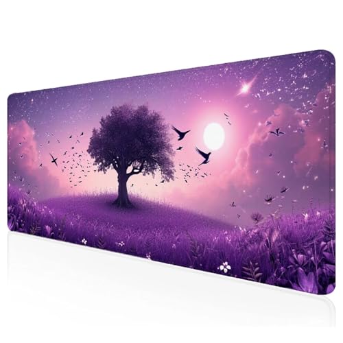 Gaming Mauspad XXL 1200x600x3mm Lila Mousepad Groß Vernähte Kanten Schreibtischunterlage Baum Wasserdicht Anti-Rutsch Gummibasis Keyboard Pad for Home Desk Office Deko,Geschenke F-31 von Mefooge