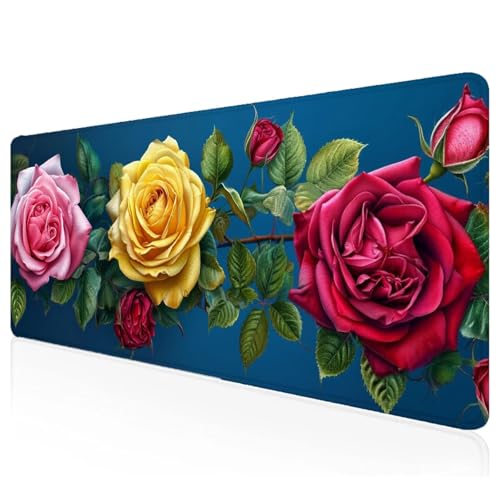 Gaming Mauspad XXL 1200x600x3mm Rot Mousepad Groß Vernähte Kanten Schreibtischunterlage Rose Wasserdicht Anti-Rutsch Gummibasis Keyboard Pad for Home Desk Office Deko,Geschenke M-83 von Mefooge