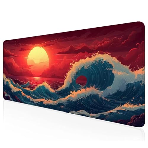 Gaming Mauspad XXL 700x300x3mm Rot Mousepad Groß Vernähte Kanten Schreibtischunterlage Sonne Wasserdicht Anti-Rutsch Gummibasis Keyboard Pad for Home Desk Office Deko,Geschenke F-86 von Mefooge