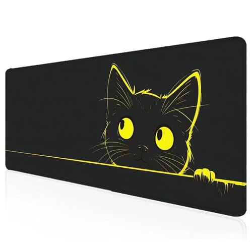 Gaming Mauspad XXL 700x300x3mm Schwarz Mousepad Groß Vernähte Kanten Schreibtischunterlage Kat Wasserdicht Anti-Rutsch Gummibasis Keyboard Pad for Home Desk Office Deko,Geschenke F-42 von Mefooge