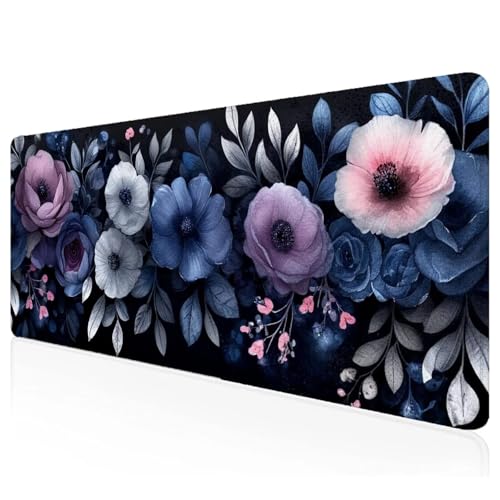 Gaming Mauspad XXL 900x300x3mm Lila Mousepad Groß Vernähte Kanten Schreibtischunterlage Blume Wasserdicht Anti-Rutsch Gummibasis Keyboard Pad for Home Desk Office Deko,Geschenke L-10 von Mefooge