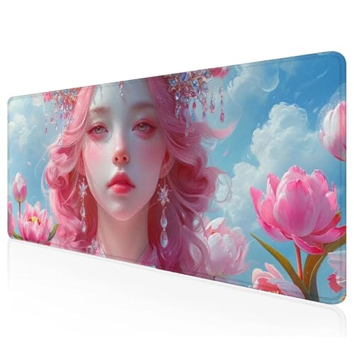 Gaming Mauspad XXL 900x600x3mm Blume Mousepad Groß Vernähte Kanten Schreibtischunterlage Mädchen Wasserdicht Anti-Rutsch Gummibasis Keyboard Pad for Home Desk Office Deko,Geschenke F-44 von Mefooge