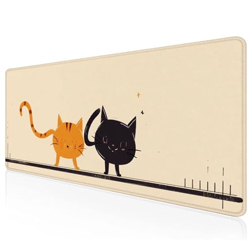 Gaming Mauspad XXL 900x600x3mm Schwarz Mousepad Groß Vernähte Kanten Schreibtischunterlage Kat Wasserdicht Anti-Rutsch Gummibasis Keyboard Pad for Home Desk Office Deko,Geschenke Z-26 von Mefooge