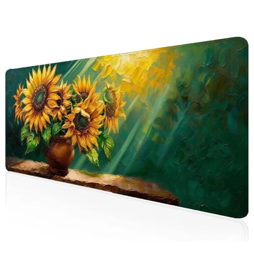 Gelb Mousepad XXL 900x400x3mm Gaming Mauspad Sonnenblume Schreibtischunterlage mit Vernähte Kanten Wasserdicht Anti-Rutsch Groß Erweiterter Keyboard Pad für Home Office Computerzubehör F-24 von Mefooge
