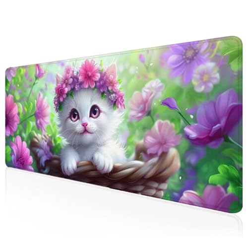 Lila Mousepad XXL 1000x500x3mm Gaming Mauspad Kat Schreibtischunterlage mit Vernähte Kanten Wasserdicht Anti-Rutsch Groß Erweiterter Keyboard Pad für Home Office Computerzubehör S-66 von Mefooge