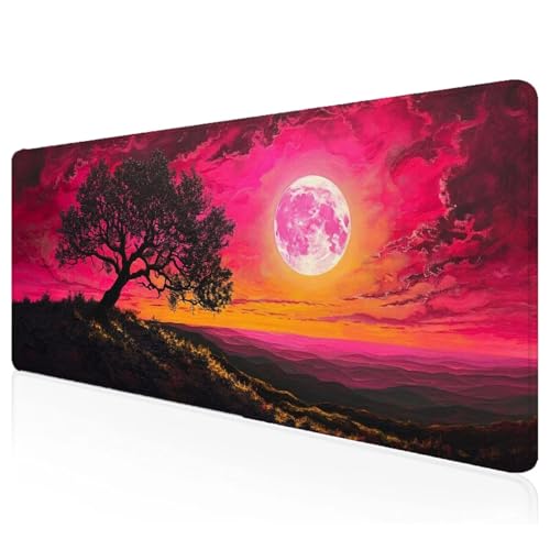 Mauspad Rot,Mausepad XXL 1000x500x3mm Gaming Mauspad Mond,Großes Mousepad mit vernähten Kanten,Anti-Rutsch Gummibasis Schreibtischunterlage,Verbessert Präzision und Geschwindigkeit M-35 von Mefooge
