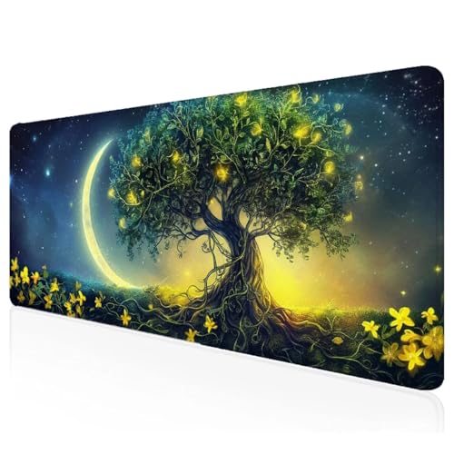 Mond Mousepad XXL 800x400x3mm Gaming Mauspad Baum Schreibtischunterlage mit Vernähte Kanten Wasserdicht Anti-Rutsch Groß Erweiterter Keyboard Pad für Home Office Computerzubehör S-33 von Mefooge