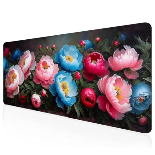 Rosa Mousepad XXL 1000x500x3mm Gaming Mauspad Blume Schreibtischunterlage mit Vernähte Kanten Wasserdicht Anti-Rutsch Groß Erweiterter Keyboard Pad für Home Office Computerzubehör F-84 von Mefooge