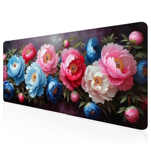 Rosa Mousepad XXL 1000x500x3mm Gaming Mauspad Blume Schreibtischunterlage mit Vernähte Kanten Wasserdicht Anti-Rutsch Groß Erweiterter Keyboard Pad für Home Office Computerzubehör F-85 von Mefooge